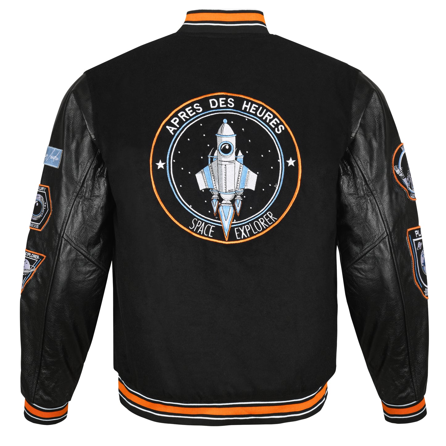 SPACE LEATHER AND WOOL VARSITY JACKET