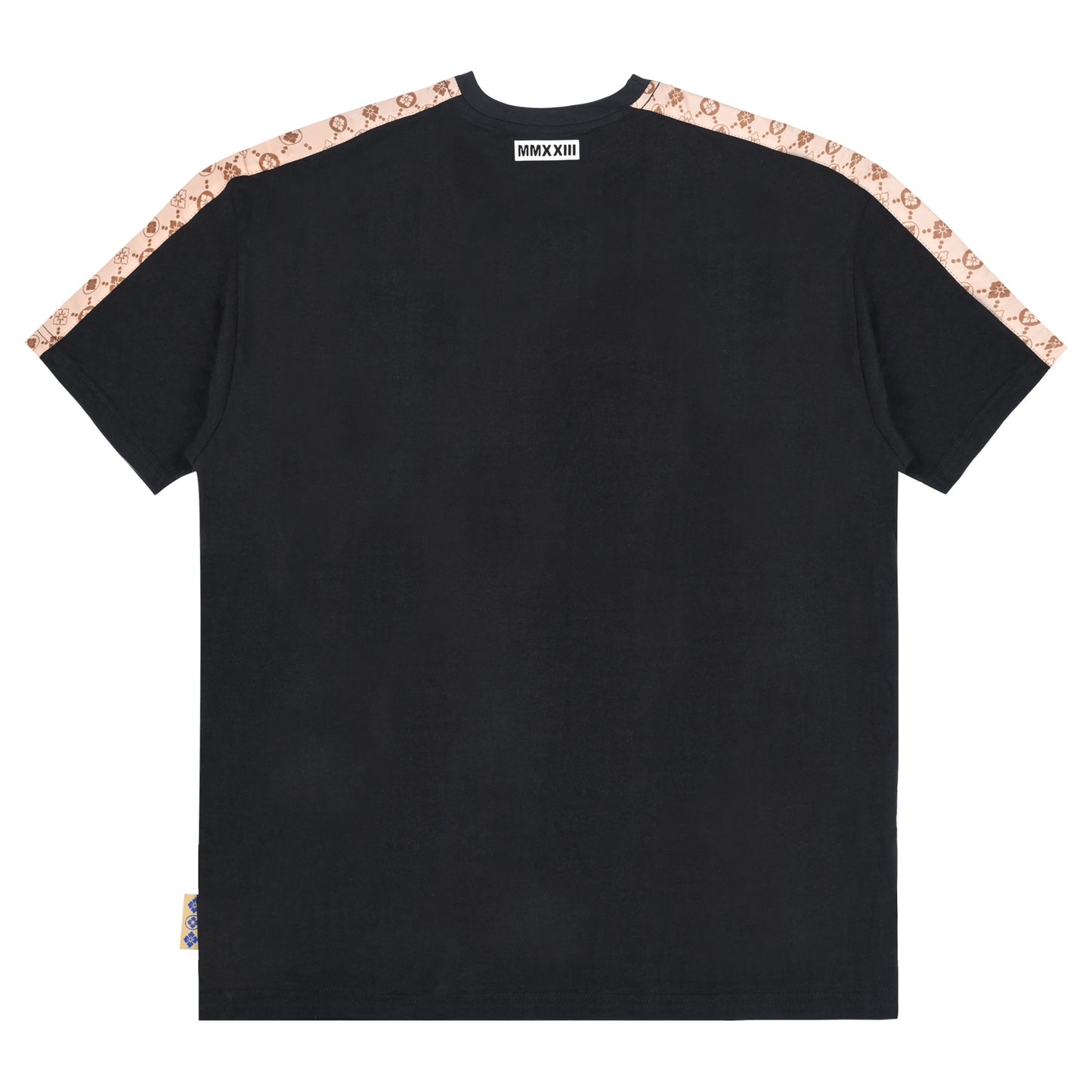 COTTON T-SHIRT (BLACK) WITH SHOULDER AND ARM PATTERN STRIPE