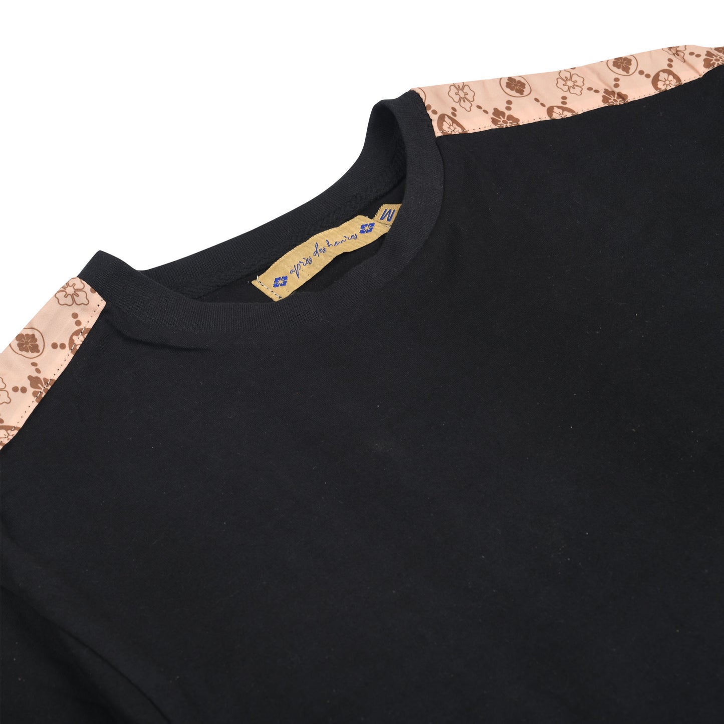 COTTON T-SHIRT (BLACK) WITH SHOULDER AND ARM PATTERN STRIPE