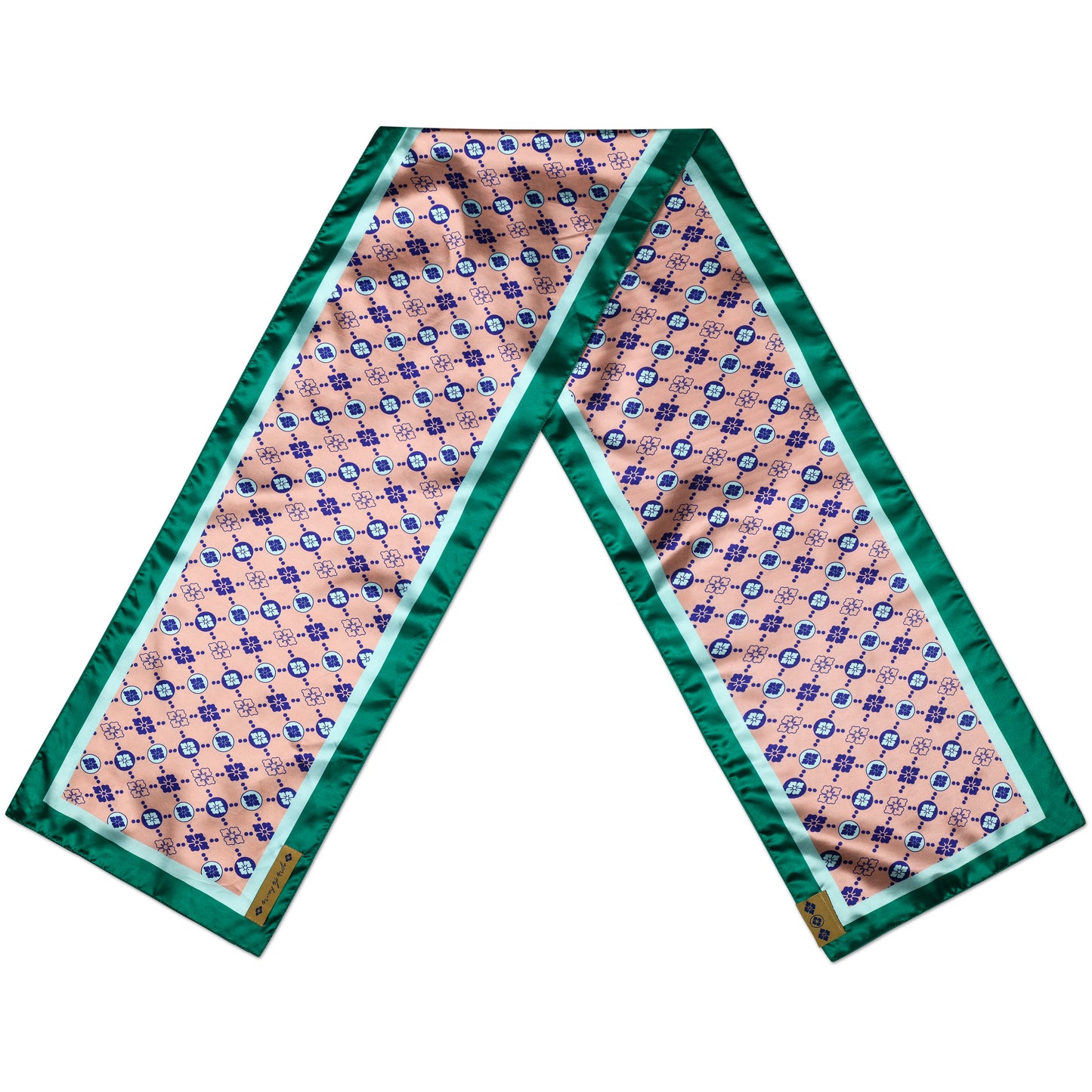 GOLD SILK SCARF WITH INTERLOCKING AH LOGOS