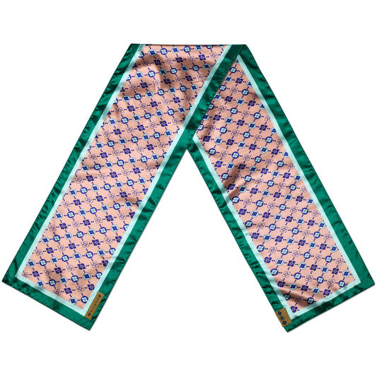 GOLD SILK SCARF WITH INTERLOCKING AH LOGOS