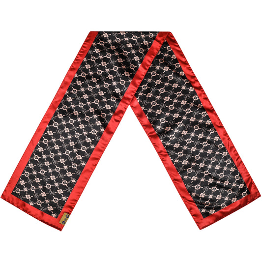 RED SILK SCARF WITH INTERLOCKING AH LOGOS